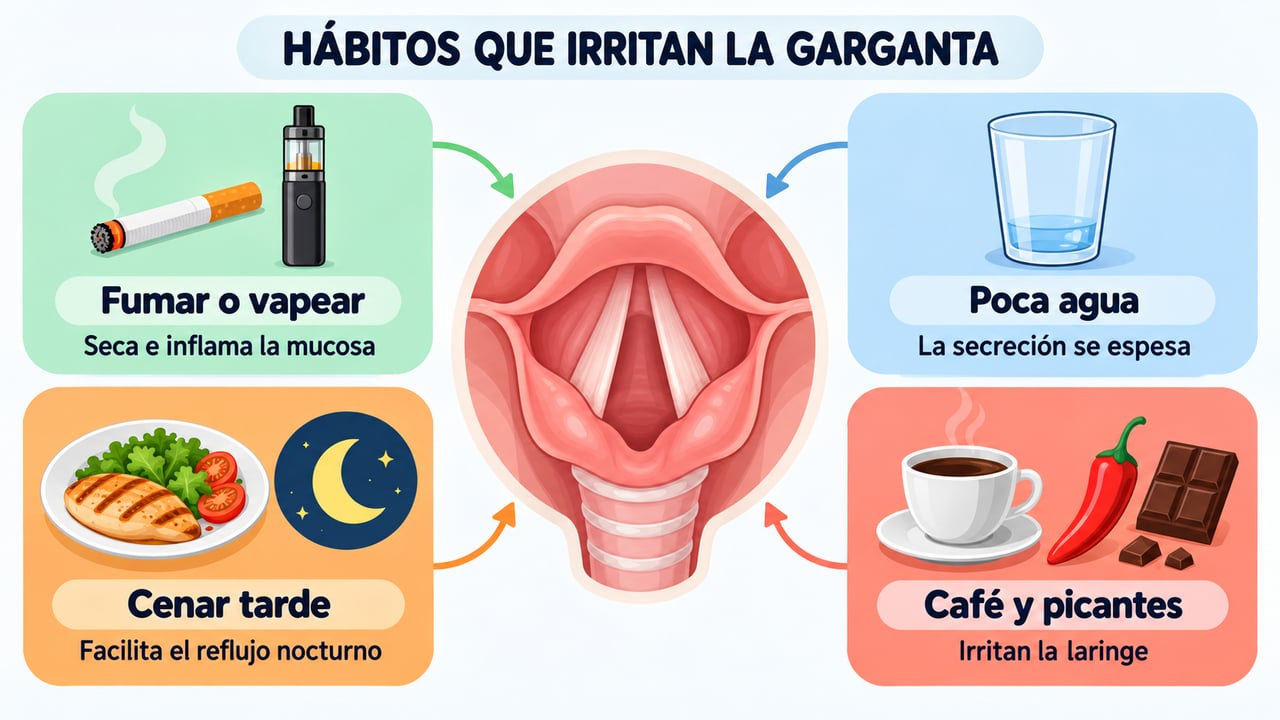 Tabaco, poca agua, cenas tardías y picantes: hábitos que castigan las cuerdas vocales.