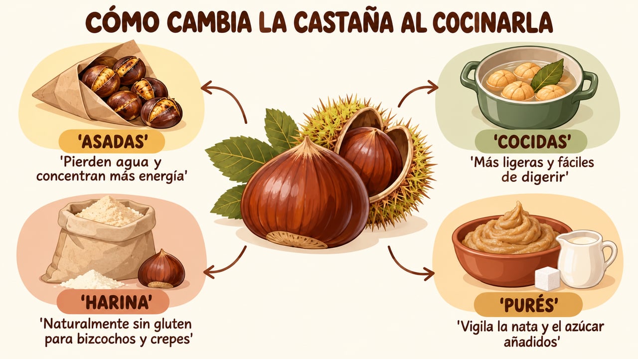 Asadas, cocidas, en harina o en puré: cada preparación cambia el perfil de la castaña.