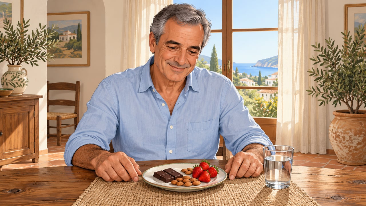 Dos onzas después de comer, con frutos secos o fruta, encajan bien en una dieta equilibrada.