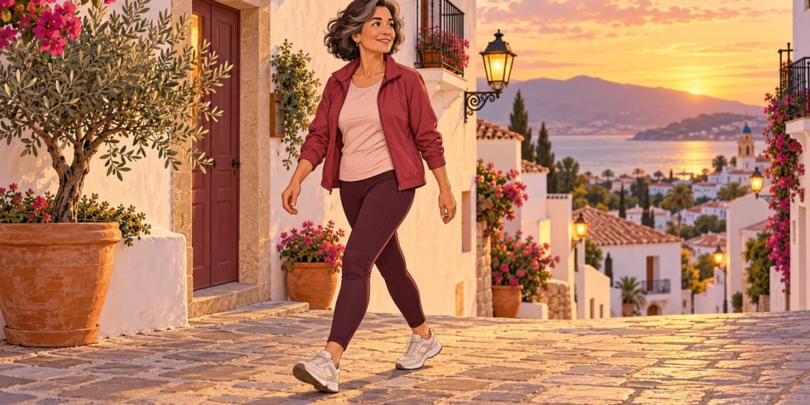 Caminar a paso ligero al atardecer es un hábito sencillo para subir el colesterol HDL.
