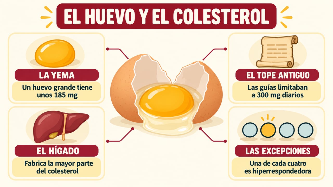 La yema aporta colesterol, pero el hígado regula su producción y hay excepciones.