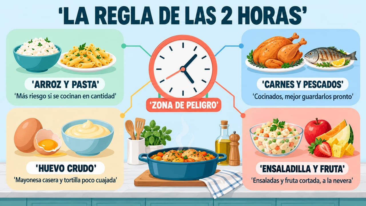 Arroz, carnes y pescados, huevo crudo y ensaladas son los alimentos más delicados fuera de la nevera.