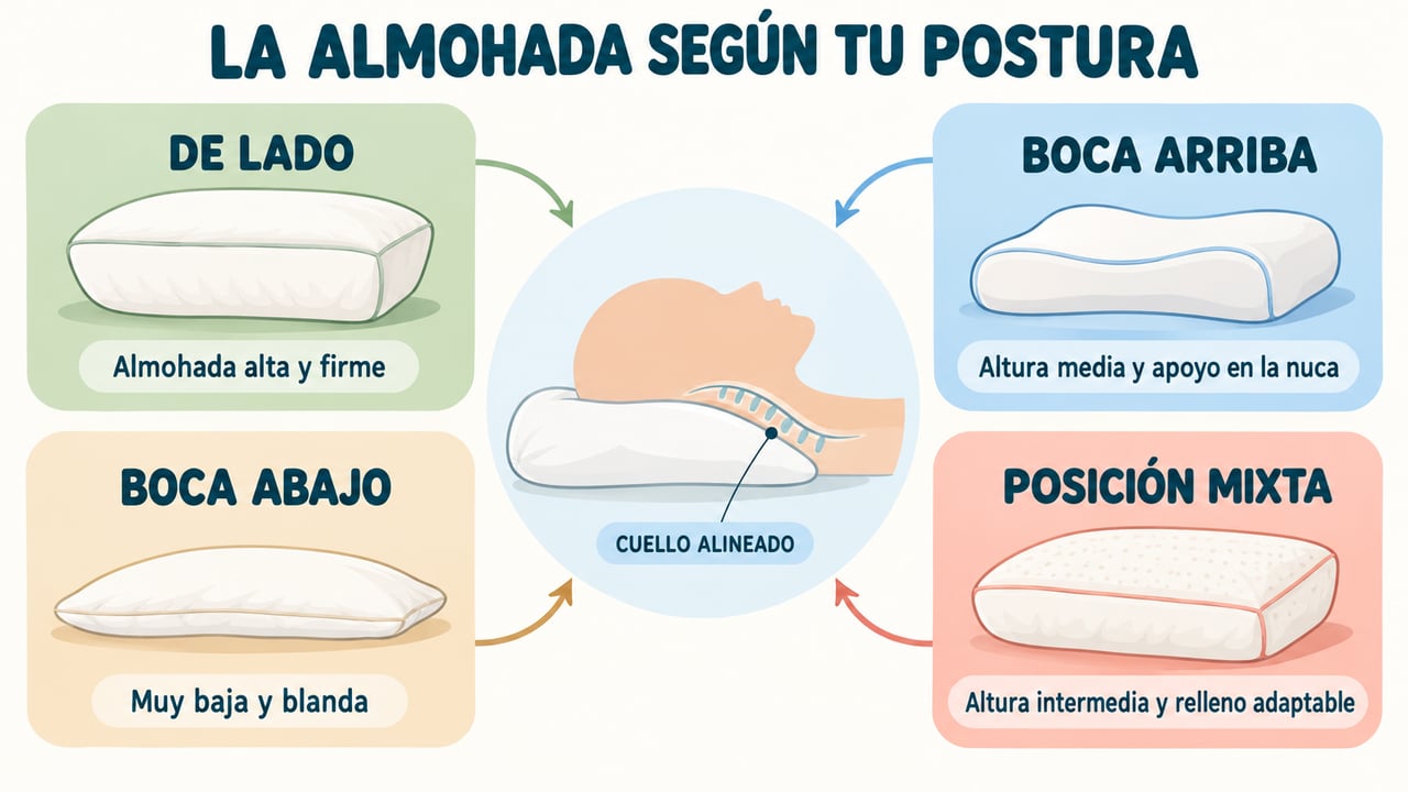 Altura y firmeza de la almohada ideal para dormir de lado, boca arriba, boca abajo o en posición mixta.