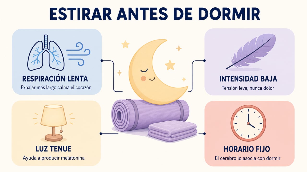 Respiración lenta, intensidad baja, luz tenue y horario fijo hacen que la sesión relaje.