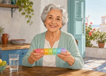 Un pastillero semanal bien preparado ayuda a una persona mayor a tomar cada dosis con seguridad.