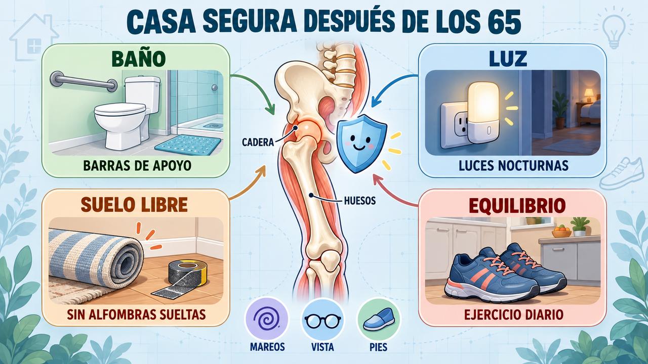 Cuatro claves para una casa segura: baño adaptado, buena luz, suelos libres y equilibrio.