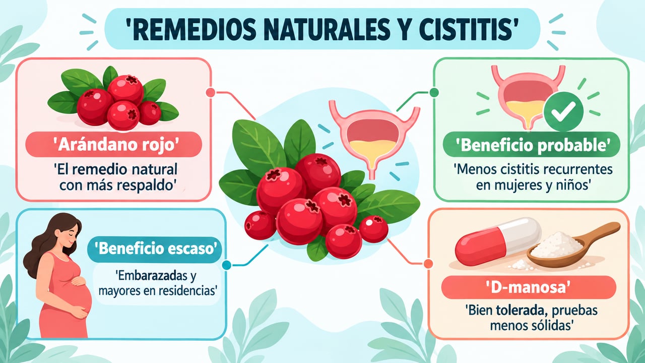 El arándano rojo es el remedio con más respaldo, mientras la D-manosa tiene pruebas menos sólidas.