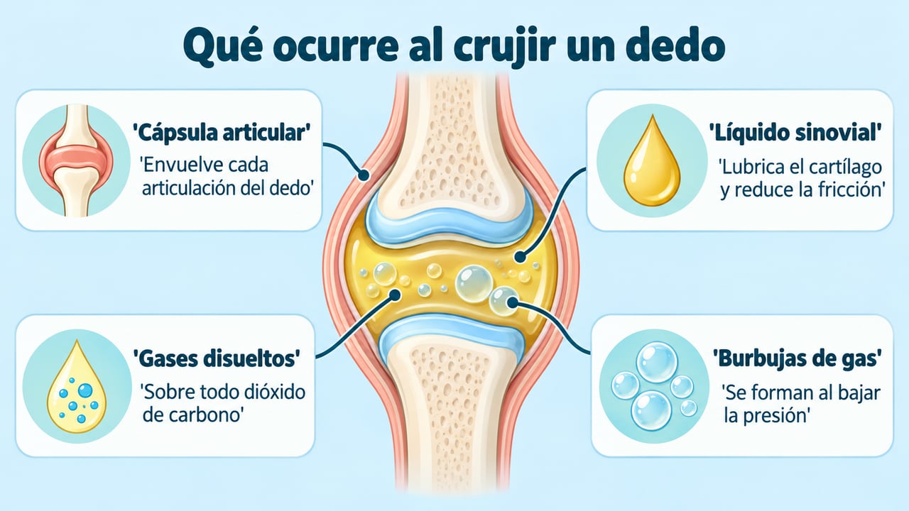 Cápsula, líquido sinovial, gases disueltos y burbujas explican el chasquido al crujir un dedo.