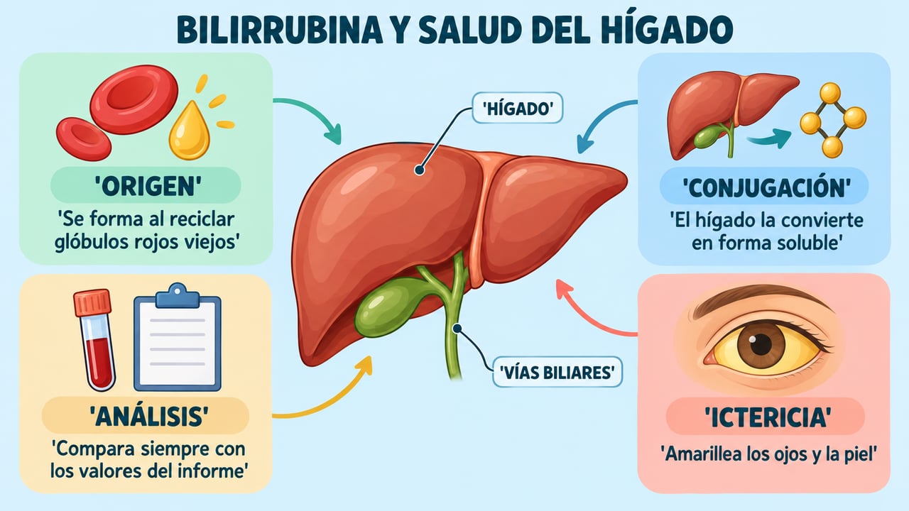 Origen de la bilirrubina, conjugación en el hígado, análisis de sangre e ictericia: claves para interpretar el resultado.