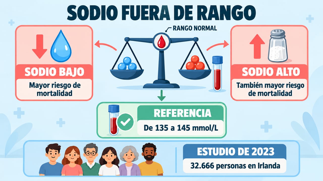 Tanto el sodio bajo como el alto se asociaron con más mortalidad en un estudio de 2023.