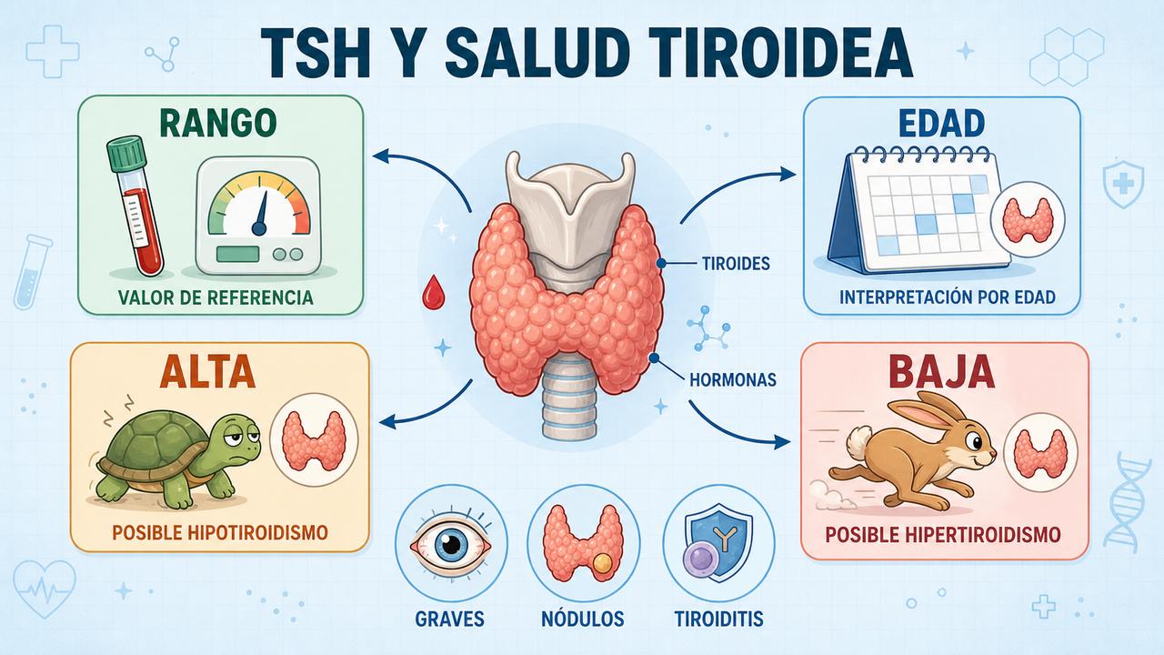 Rango, edad, TSH alta y baja resumen las claves del análisis tiroideo.