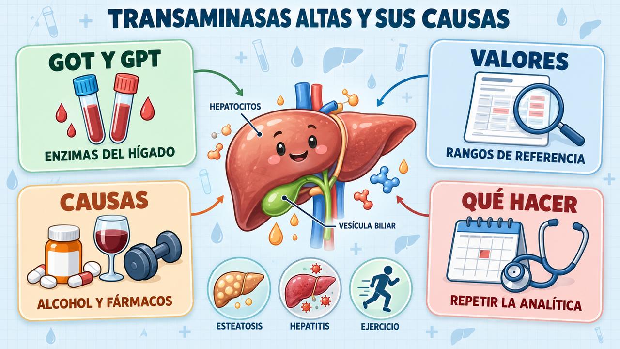 Enzimas GOT y GPT, valores de referencia, causas frecuentes y pasos a seguir ante cifras altas.
