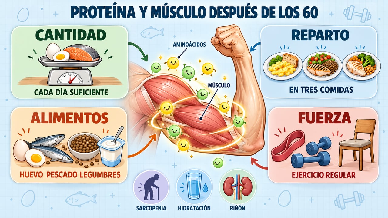 Cantidad, reparto, alimentos y fuerza: los cuatro pilares para conservar la masa muscular y frenar la sarcopenia.