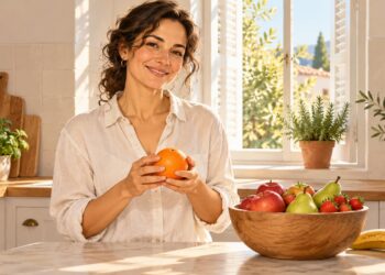 Una naranja entera en la cocina: la fruta con fibra, no el zumo, es lo que cuenta.