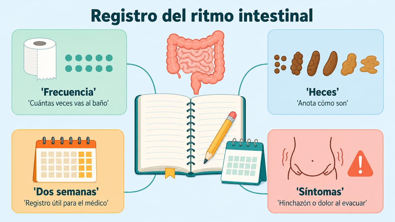 Apuntar frecuencia, forma de las heces y síntomas durante dos semanas orienta al médico.