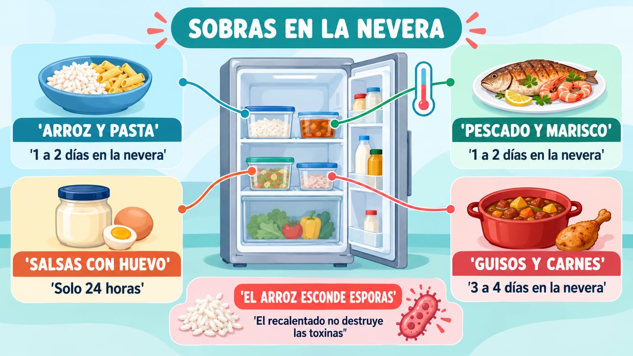 Arroz, pasta, pescado, salsas con huevo y guisos tienen plazos distintos en la nevera.