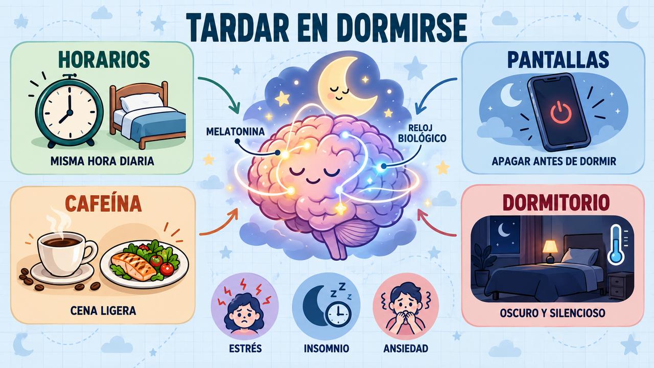 Horarios regulares, pantallas apagadas, cenas ligeras y un dormitorio oscuro ayudan a dormirse antes.