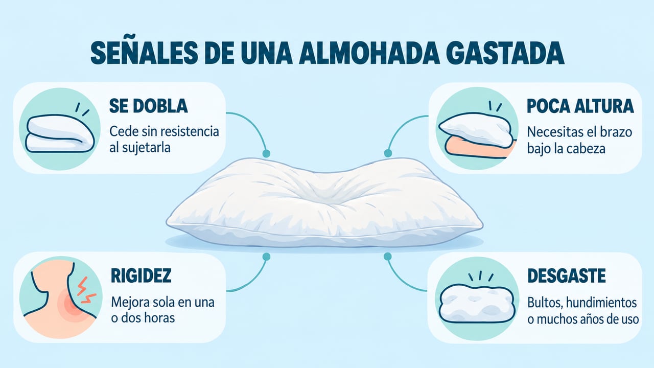 Cuatro señales de que tu almohada ha perdido soporte y conviene revisarla o sustituirla.