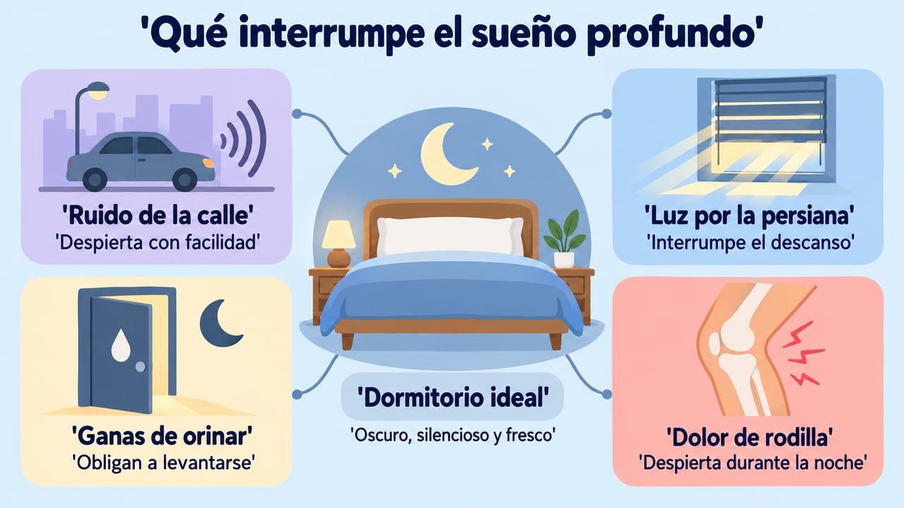 Ruido, luz, ganas de orinar y dolor de rodilla interrumpen el escaso sueño profundo.