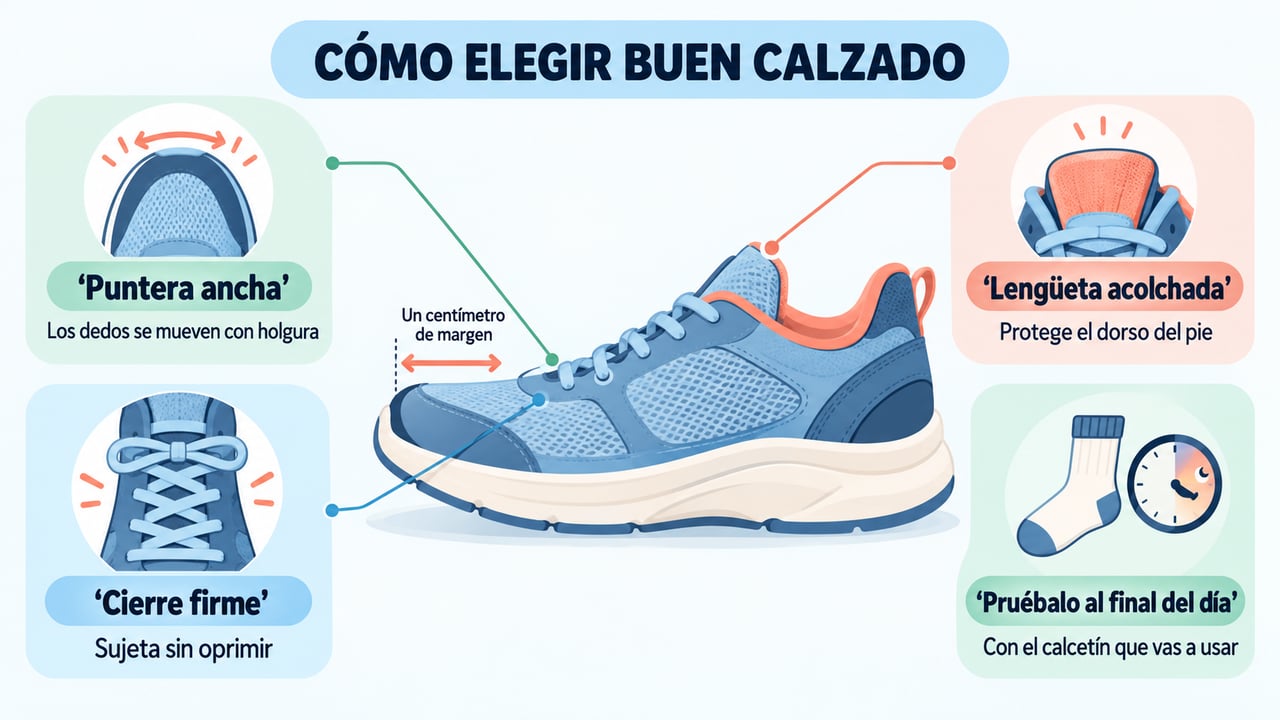 Puntera ancha, lengüeta acolchada, cierre firme y prueba al final del día para un zapato adecuado.