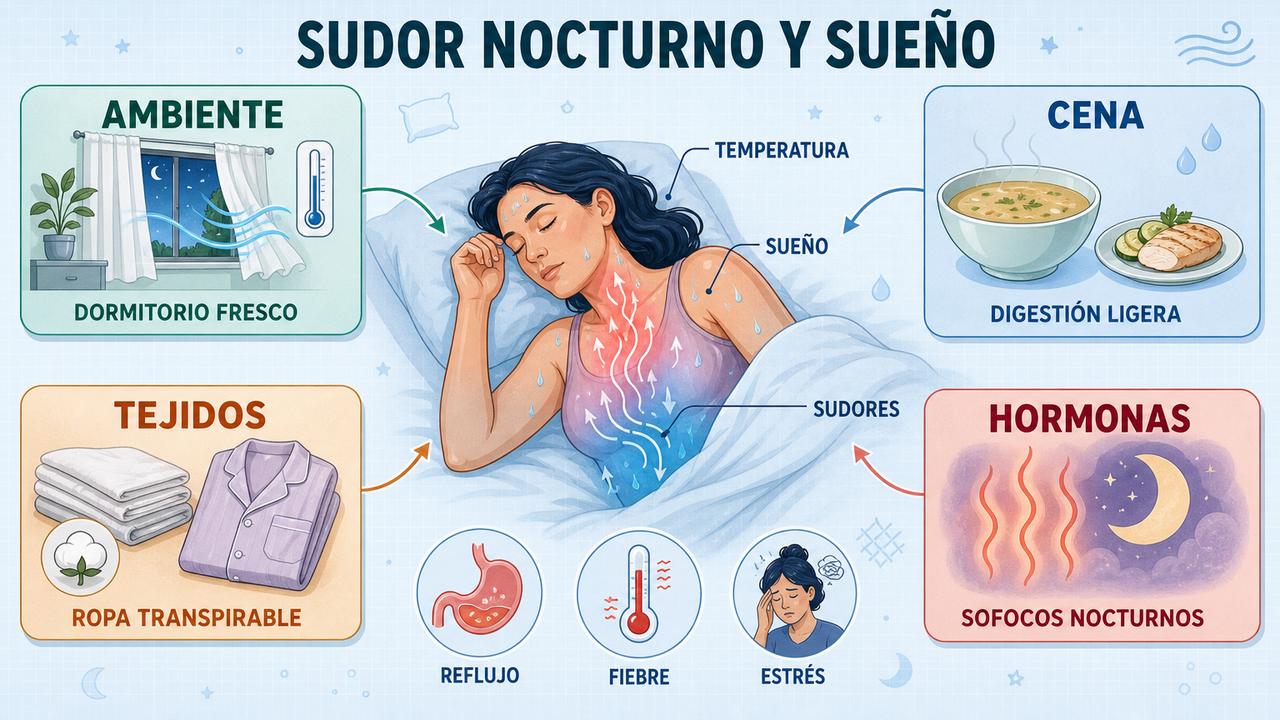 Ambiente, cena, tejidos y hormonas influyen en el sudor nocturno.