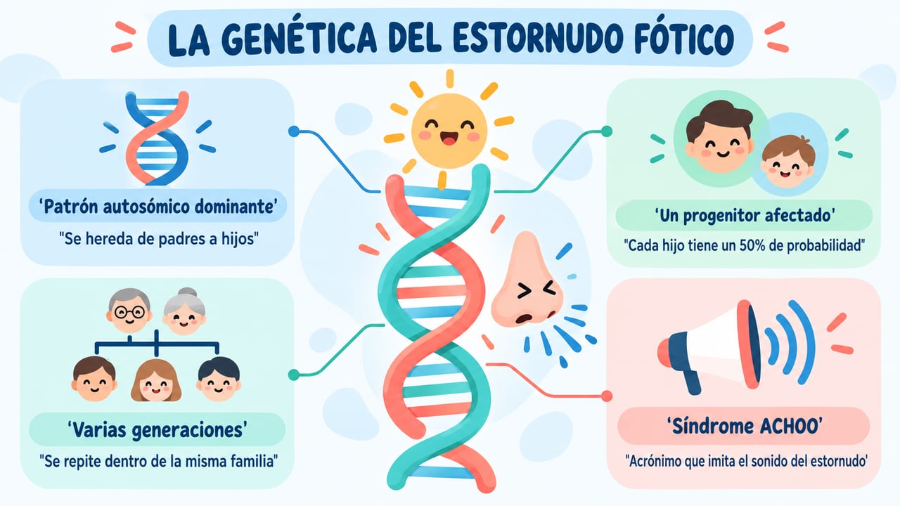 La herencia autosómica dominante explica por qué el síndrome ACHOO se repite en la familia.