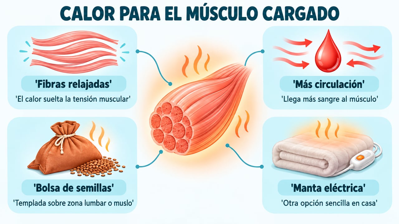El calor relaja las fibras y mejora la circulación del músculo cargado tras el esfuerzo.