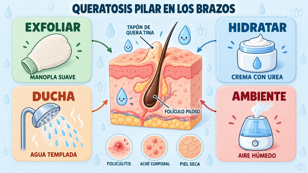 Exfoliar, hidratar, ducharse con agua templada y cuidar el ambiente: cuatro pilares contra la queratosis pilar.