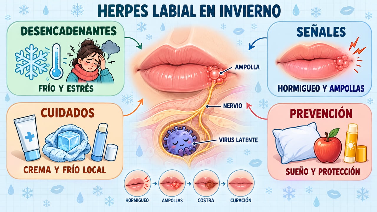 Desencadenantes, señales, cuidados en casa y prevención: los cuatro pilares para afrontar el herpes labial.