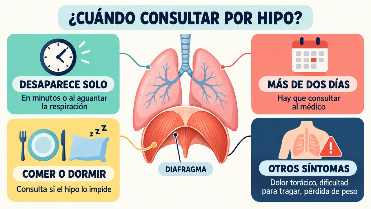 El hipo suele pasar solo, pero conviene consultar si dura días, impide comer o dormir, o hay otros síntomas.
