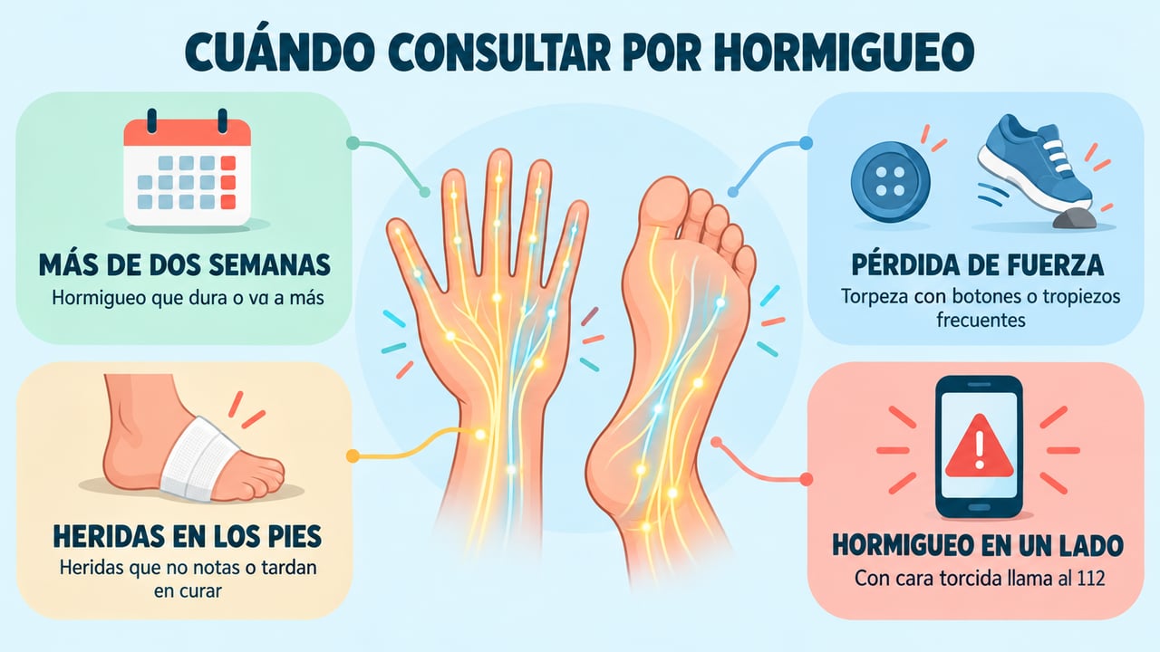 Señales de alarma ante la parestesia: duración, pérdida de fuerza, heridas en los pies e ictus.