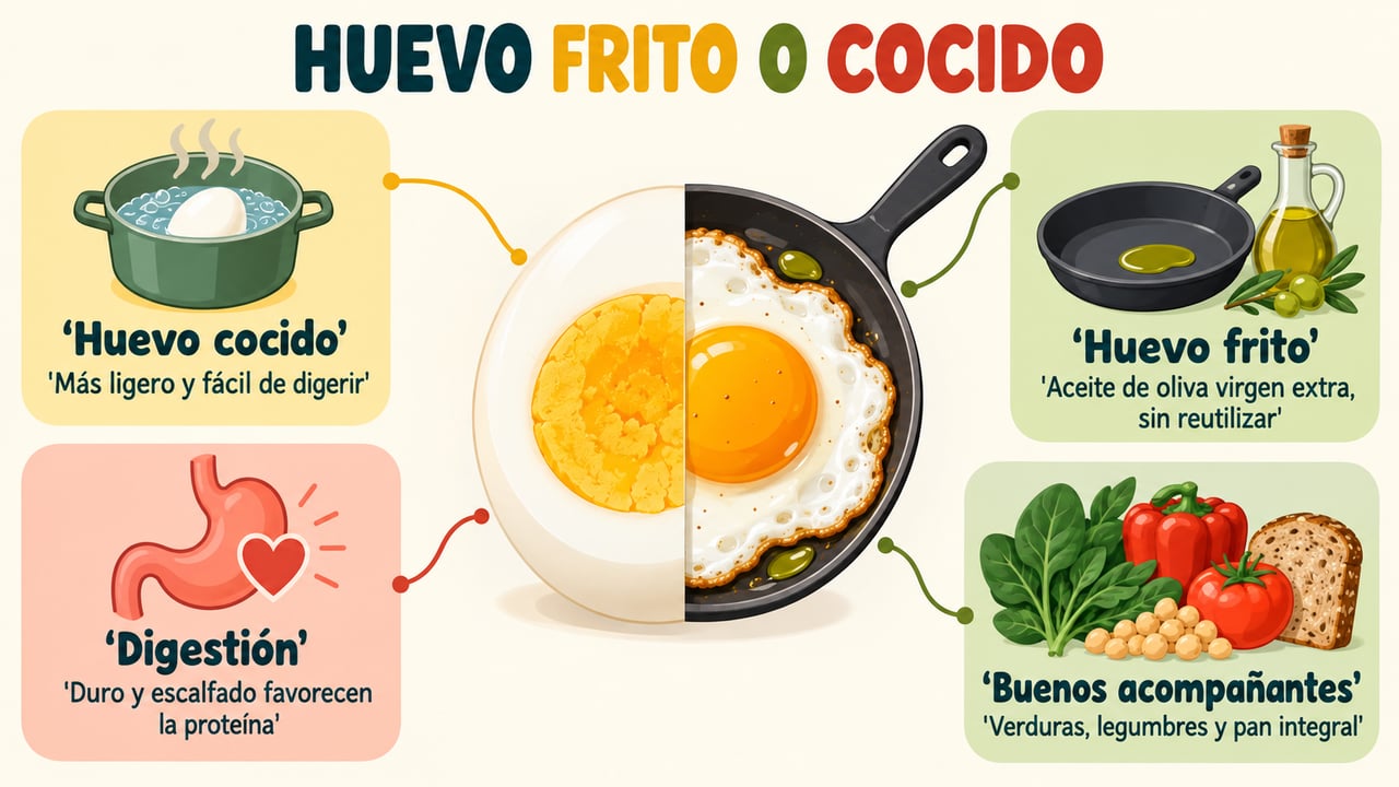 Huevo cocido, huevo frito, digestión y acompañamientos: las claves para elegir bien el plato.