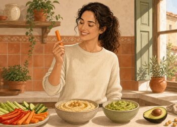 Hummus y guacamole con crudités: dos cremas para picar entre horas con cabeza.