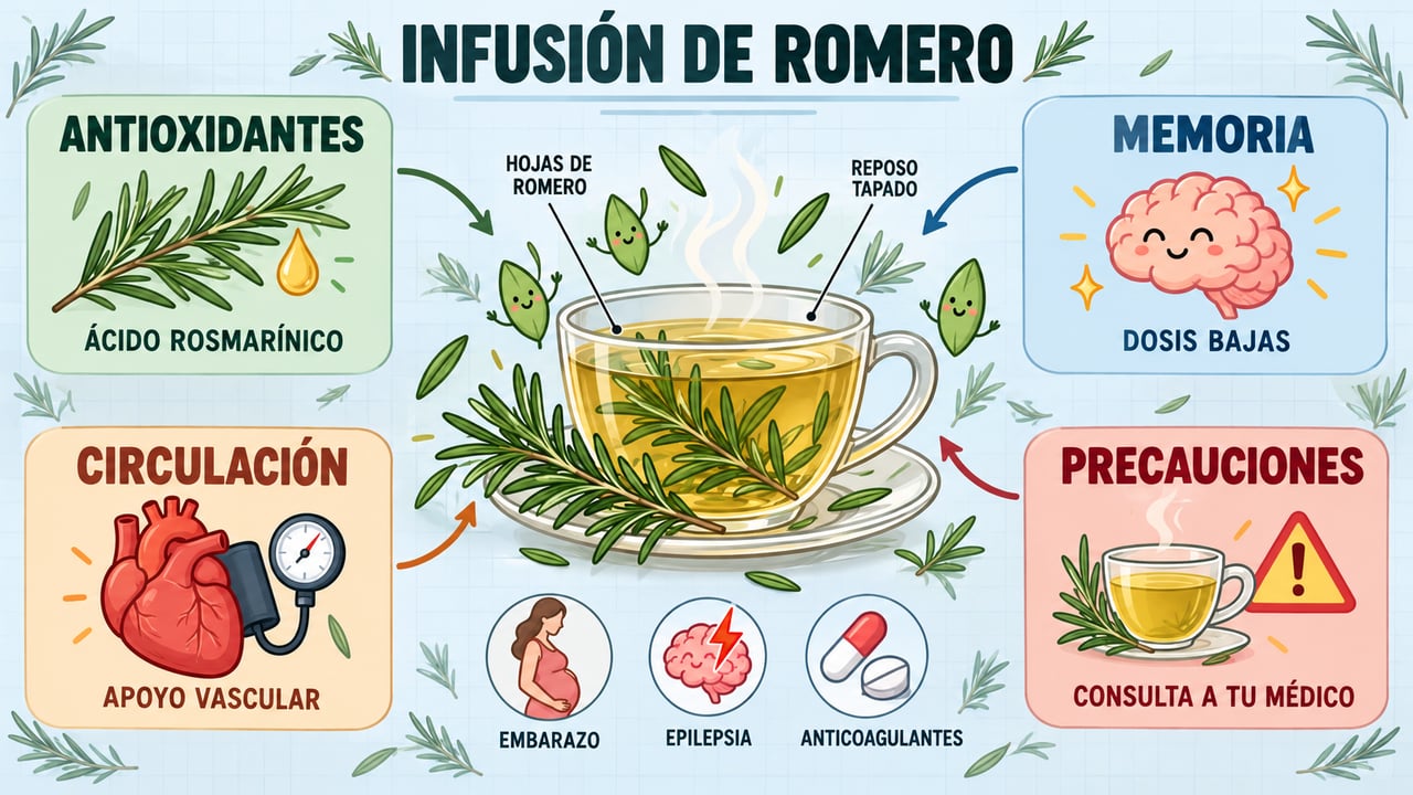 Antioxidantes, memoria, circulación y precauciones: los cuatro pilares para entender los beneficios de la infusión de romero.