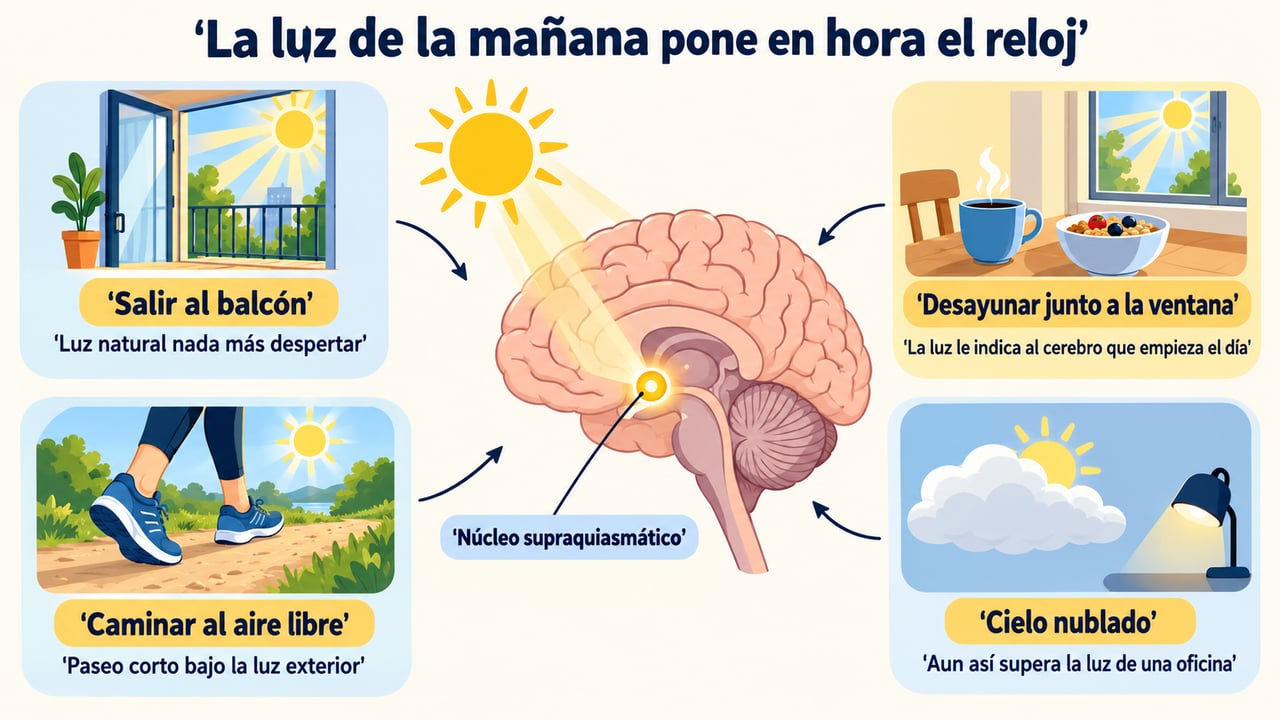 Balcón, ventana, paseo y cielo nublado: la luz de la mañana activa el reloj maestro del cerebro.