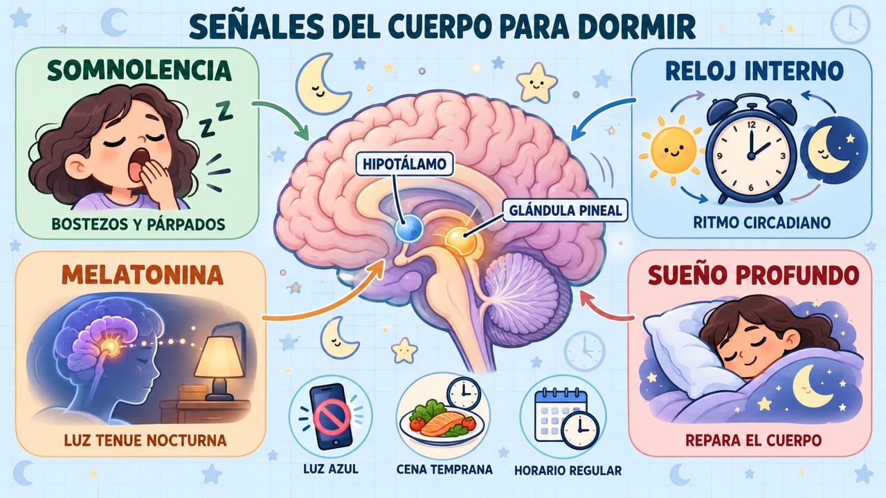 Cuatro claves del buen descanso: somnolencia, reloj interno, melatonina y sueño profundo.