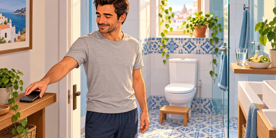 Dejar el móvil fuera del baño es un gesto sencillo para prevenir las hemorroides.