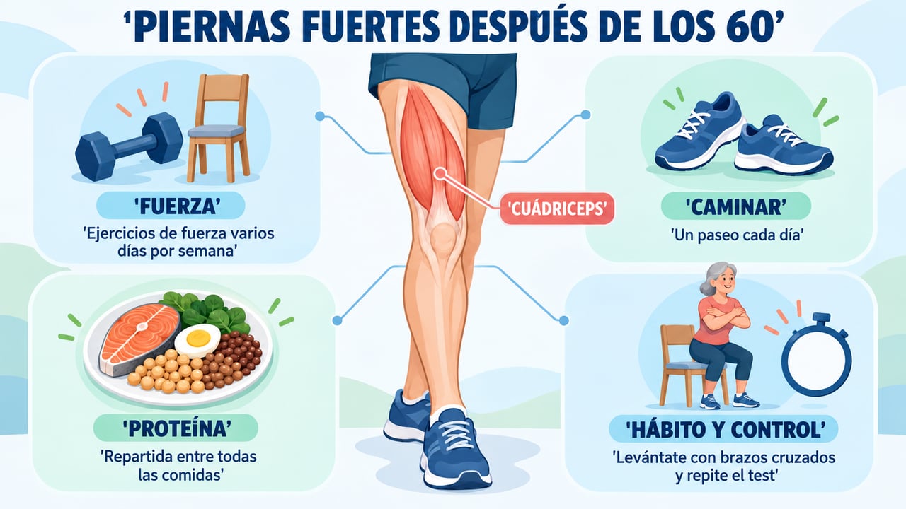 Fuerza, paseo diario, proteína y control periódico: claves para mantener unas piernas fuertes después de los 60.