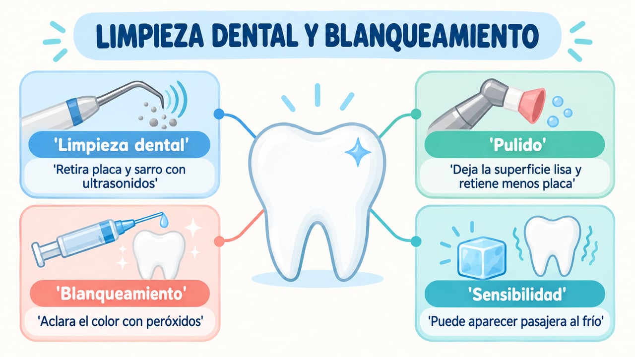La tartrectomía retira placa y sarro y se pule el diente; el blanqueamiento solo aclara el tono.