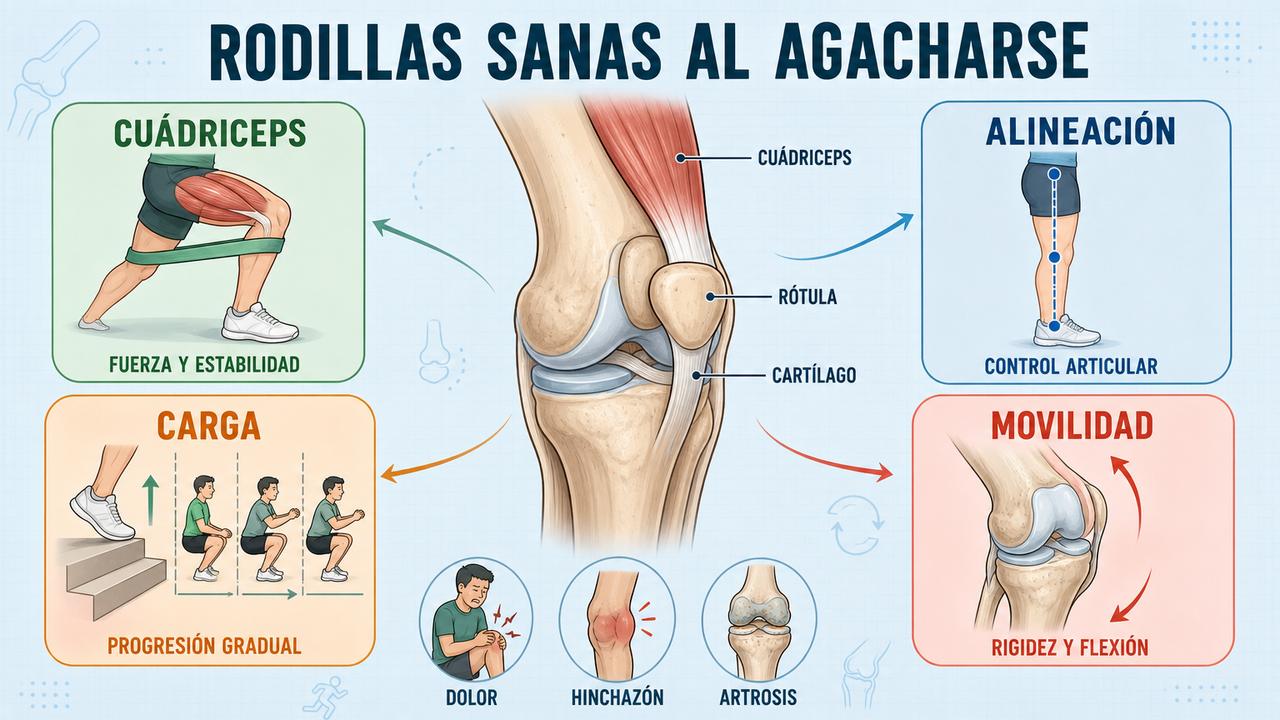 Cuádriceps, alineación, carga y movilidad influyen en la crepitación de rodilla.