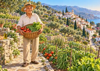 Un mayor cuida su huerto: alimentación vegetal y movimiento diario, claves de las zonas azules.