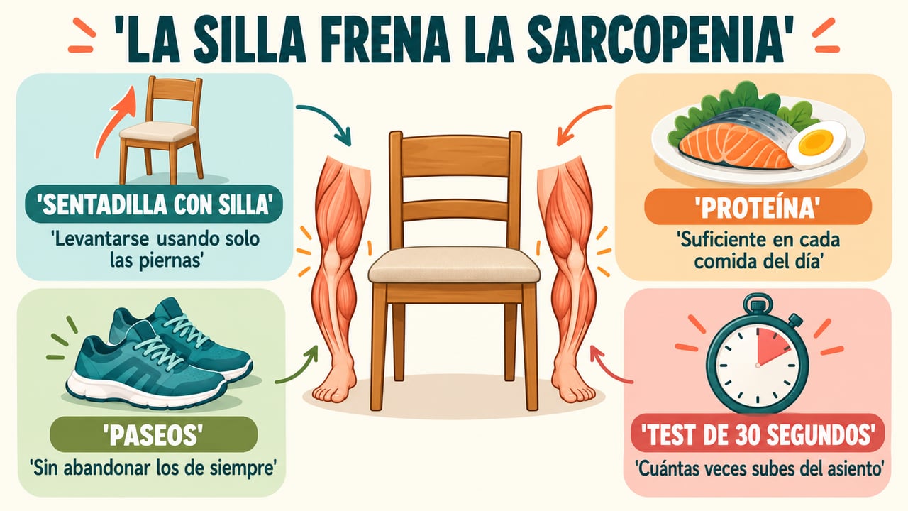 Sentadilla con silla, proteína en cada comida, paseos y test de 30 segundos contra la fragilidad.
