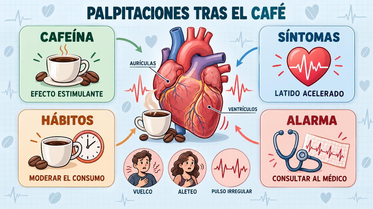 Cafeína, síntomas, hábitos y señales de alarma: los cuatro pilares para entender las palpitaciones tras el café.