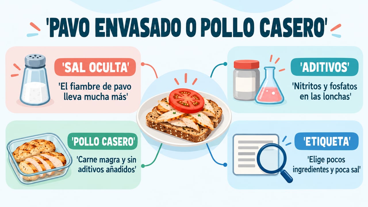 Sal oculta, aditivos, pollo casero y lectura de la etiqueta: claves para elegir entre pavo envasado y pollo.