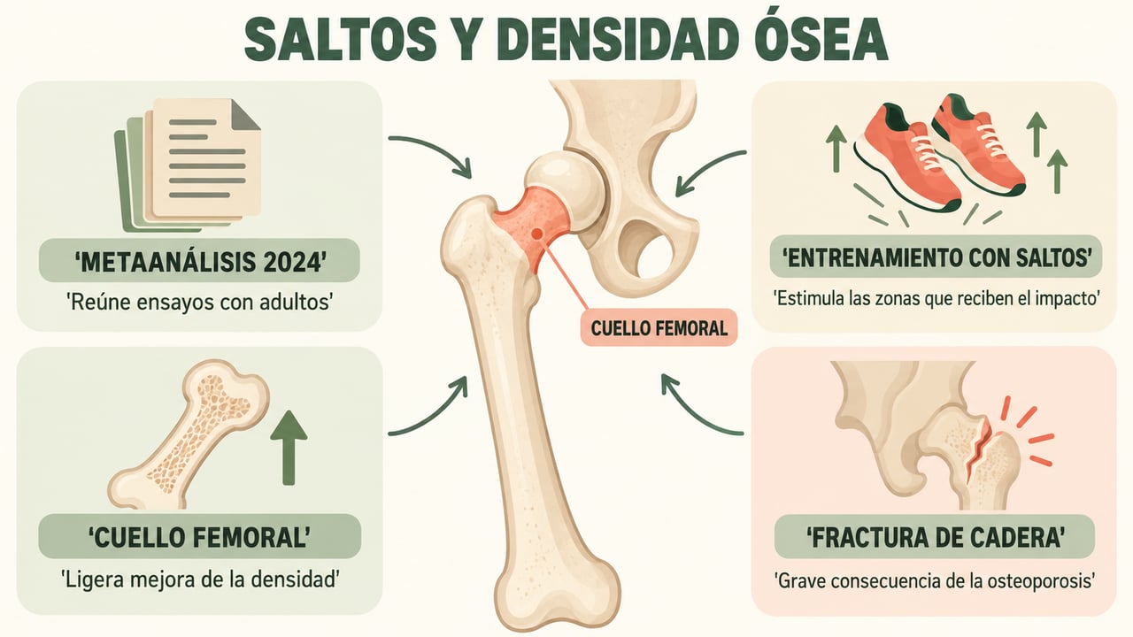 Un metaanálisis halló que los saltos mejoran ligeramente la densidad del cuello femoral, clave frente a la fractura de cadera.