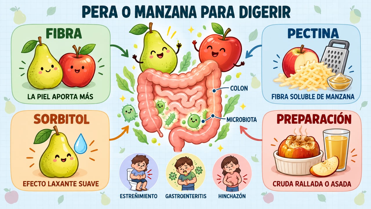 Fibra, pectina, sorbitol y forma de preparación: los cuatro factores que explican cómo actúan pera y manzana.