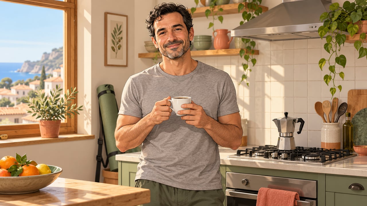 Mientras se calienta el café, un hábito de dos minutos diarios entrena el core.