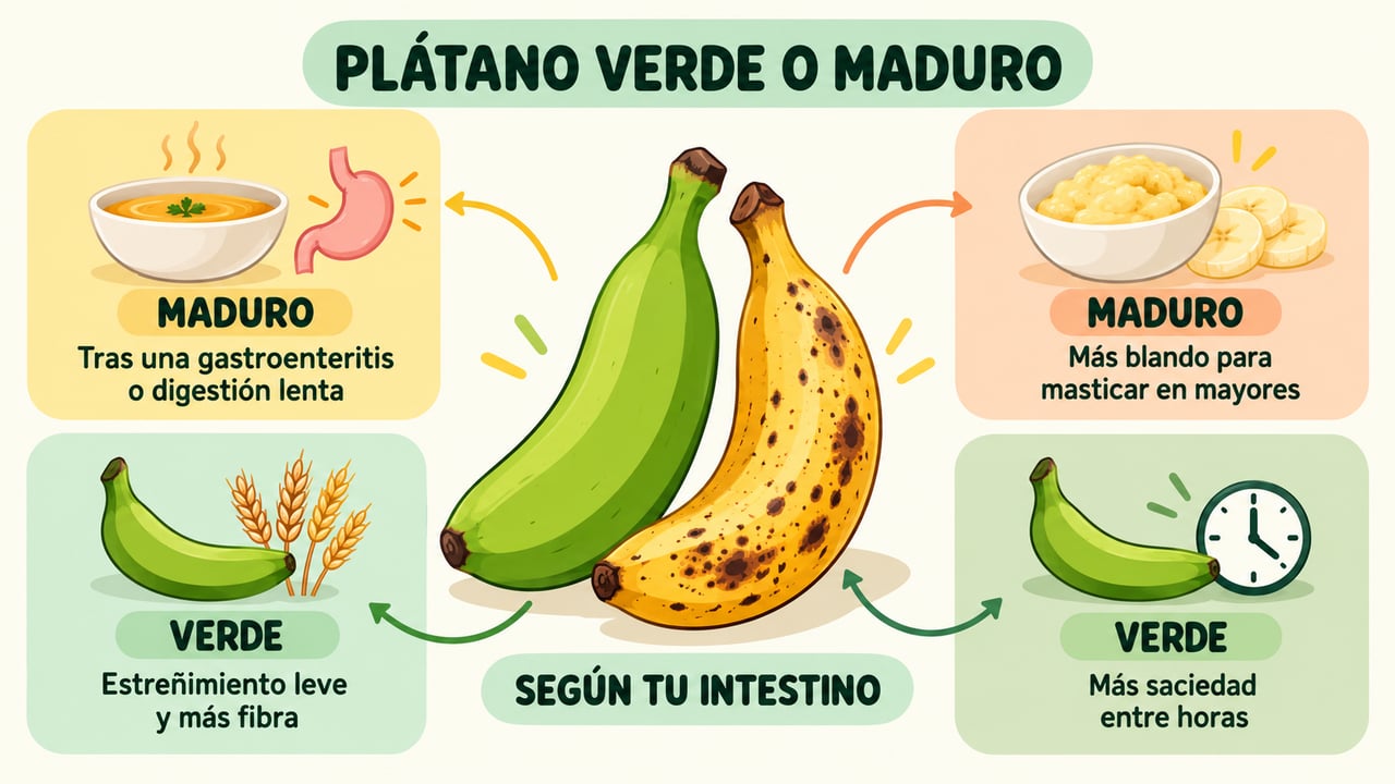 Situaciones en las que cada plátano se tolera mejor, según el estado del intestino.