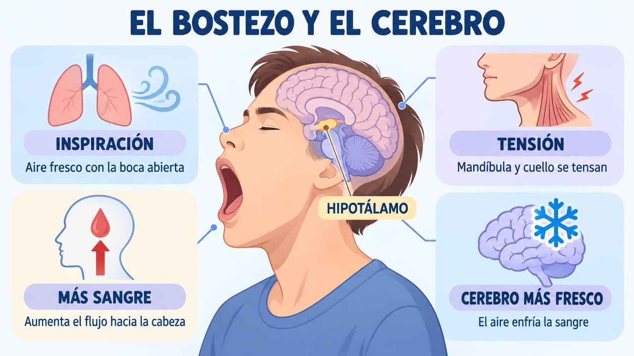 Inspiración, tensión, más sangre y aire fresco: así actúa el cerebro durante un bostezo.