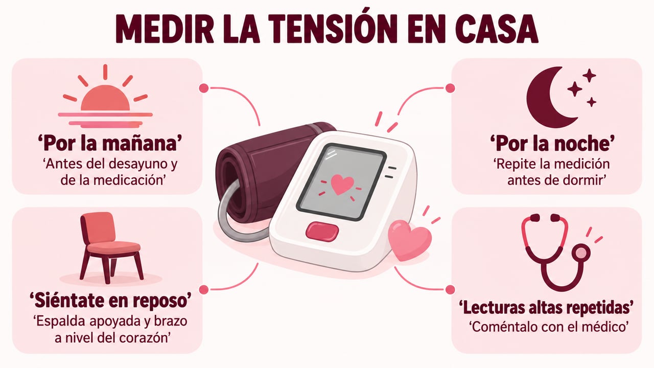 Cómo medir la tensión en casa: mañana y noche, sentado, en reposo y con registro.